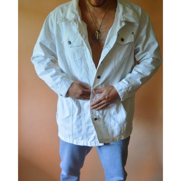 Vintage White Denim Oversized Unisex Jacket - Picture 1 of 4